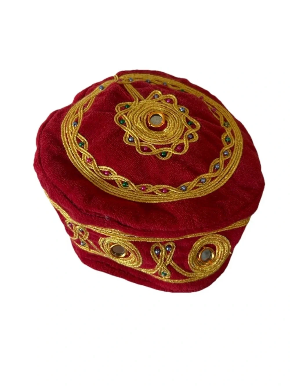 Vintage Turkish Velvet Fez Hat Gold Embroidered Jeweled Festival Cap - Picture 8 of 12